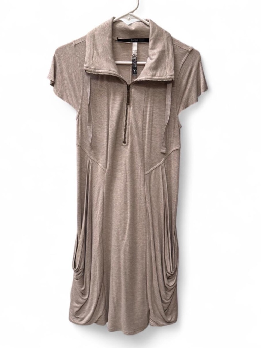 Kensie Light Taupe Zip-Front Hooded Dress